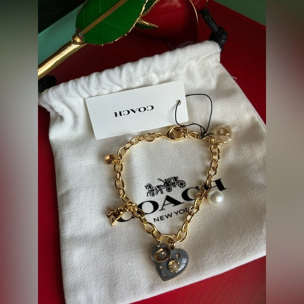 COACH Bracelet,Coach Gold and Gray Charm Bracelet